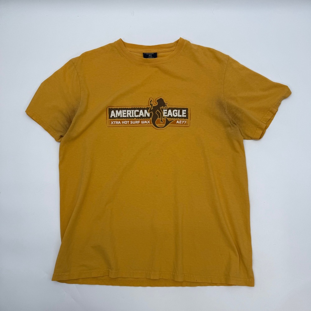American Eagle Mens Medium Shirt Yellow Sea Devil Surf Wax Mermaid Graphic AE77